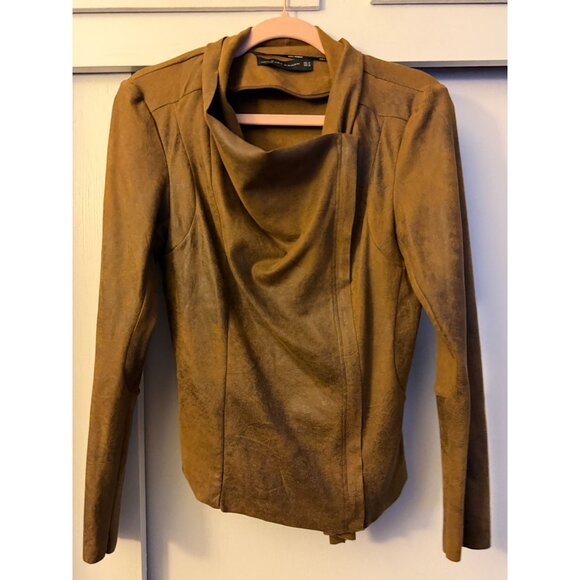 zara woman suede tan leather moto jacket super soft sz medium - Picture 4 of 5